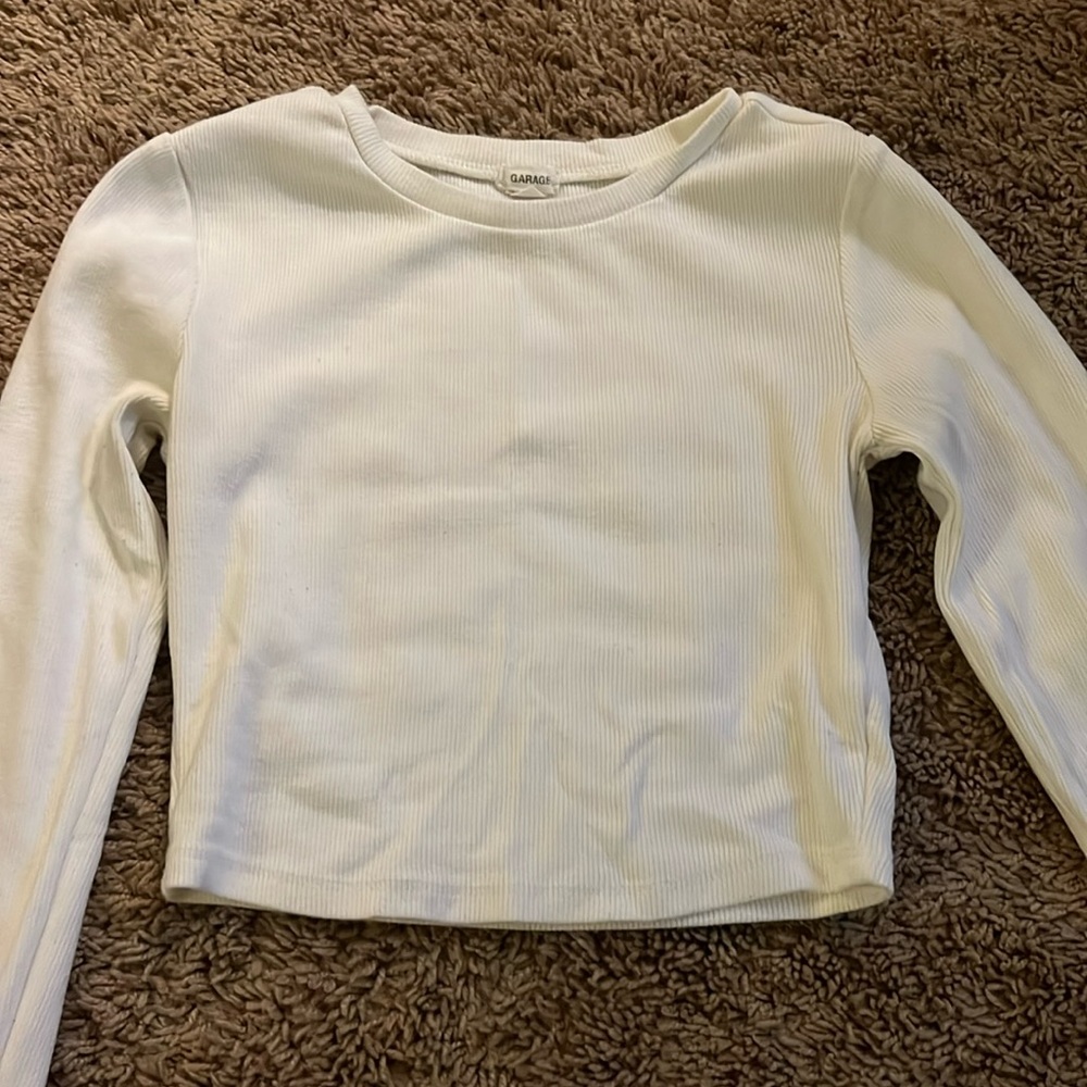 Garage long sleeve white crop top